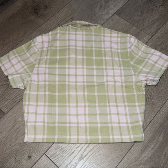 NIP BSR x By Samii Ryan‎ Green Pink Plaid Button Down Cropped Shirt Size Small - Picture 4 of 4